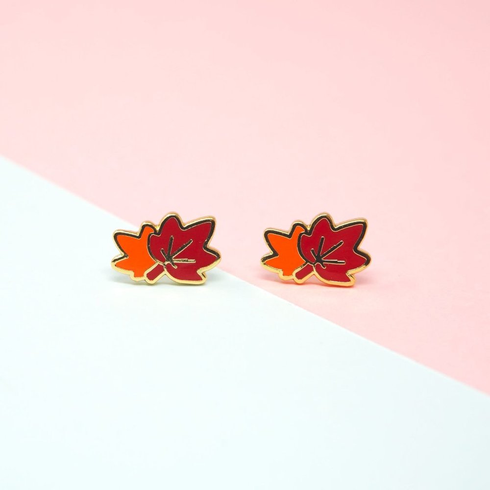 Handcrafted Maple Leaves Enamel Stud Earrings